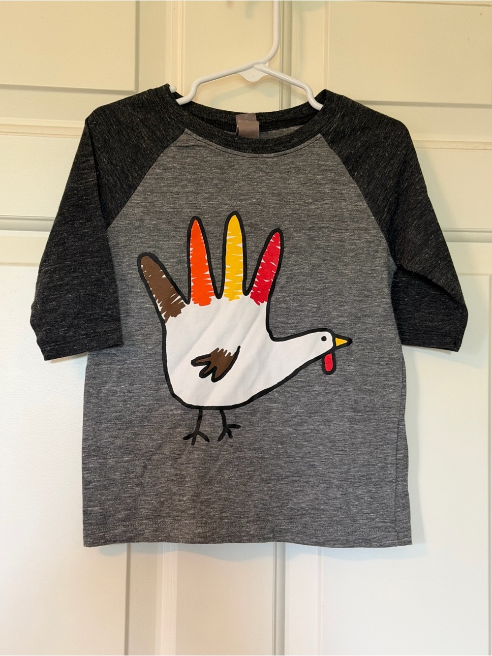 Kids Gray Raglan Turkey Handprint Graphic Tee